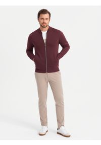 Ombre Clothing - Rozpinana bawełniana męska bluza dresowa bomberka – bordowa V13 OM-SSZP-0215 - XXL. Okazja: na co dzień. Kolor: czerwony. Materiał: bawełna, dresówka. Wzór: aplikacja. Styl: sportowy, elegancki, casual #7