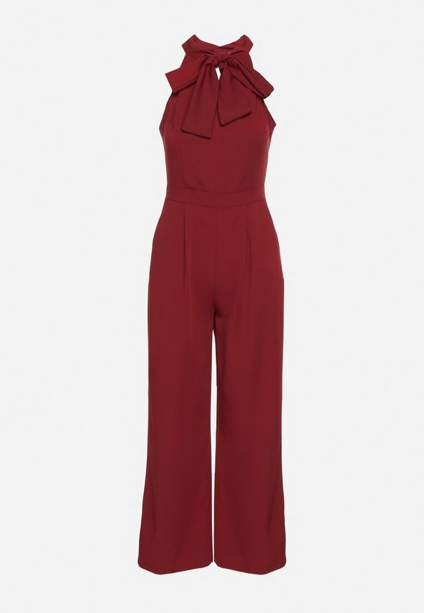 Born2be - Bordowy Kombinezon Bez Rękawów z Ozdobnym Wiązaniem i Szerokimi Nogawkami Silarine. Okazja: na co dzień. Kolor: czerwony. Materiał: jeans. Długość rękawa: bez rękawów. Styl: casual, sportowy, klasyczny, elegancki