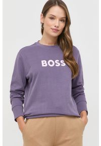 BOSS bluza bawełniana 50468357 damska kolor fioletowy z nadrukiem. Kolor: fioletowy. Materiał: bawełna. Długość rękawa: długi rękaw. Długość: długie. Wzór: nadruk