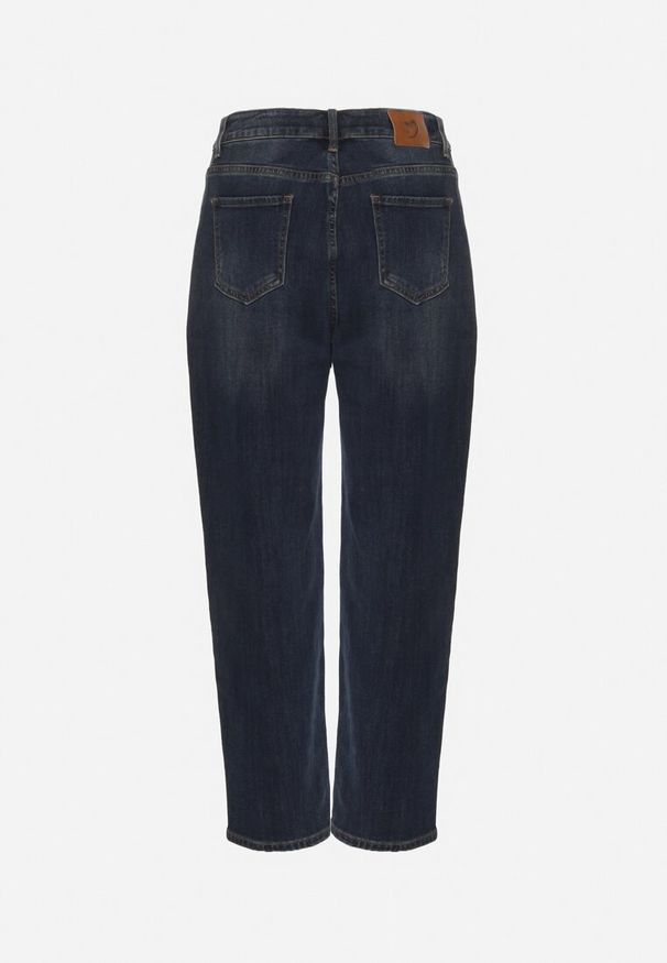 Born2be - Granatowe Jeansy Mom Fit z Wiskozą i Wysokim Stanem Errelia. Okazja: na spacer. Stan: podwyższony. Kolor: niebieski. Styl: elegancki