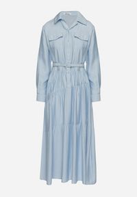 Born2be - Niebieska Wiskozowa Sukienka Ozdobiona Paskiem i Guzikami Ronitte. Okazja: na co dzień. Kolor: niebieski. Materiał: wiskoza. Wzór: aplikacja. Sezon: wiosna, lato. Styl: casual, elegancki, klasyczny #5