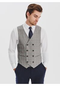 Pako Lorente - PAKO LORENTE - Szara dwurzędowa kamizelka męska w kratę. Kolor: szary. Materiał: poliester, wiskoza, elastan. Styl: elegancki, młodzieżowy #5