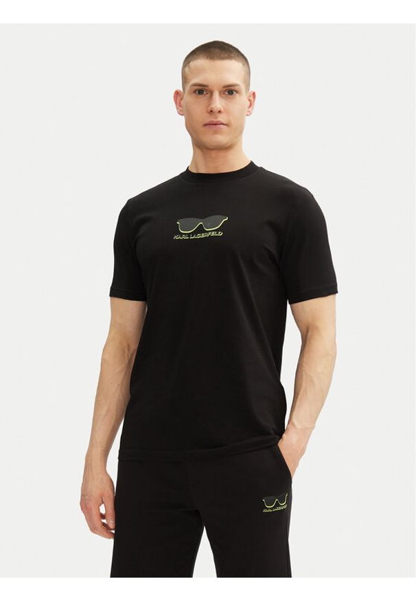 Karl Lagerfeld - KARL LAGERFELD T-Shirt 755400 552235 Czarny Regular Fit. Typ kołnierza: dekolt w karo. Kolor: czarny. Materiał: bawełna