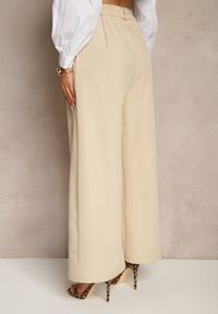 Renee - Beżowe Szerokie Spodnie High Waist o Garniturowym Kroju z Zakładkami Uliadorea. Okazja: na co dzień. Stan: podwyższony. Kolor: beżowy. Styl: klasyczny, elegancki, casual #6