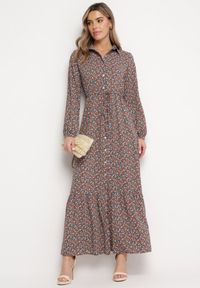 Born2be - Ciemnozielona Sukienka Hesolis. Kolor: zielony. Wzór: aplikacja, kwiaty, nadruk. Typ sukienki: koszulowe. Styl: klasyczny. Długość: maxi #4