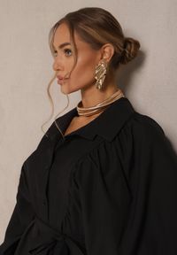 Renee - Czarna Rozkloszowana Sukienka z Falbanami i Paskiem Divanessa. Okazja: na co dzień. Kolor: czarny. Materiał: materiał. Typ sukienki: proste, rozkloszowane. Styl: casual #3