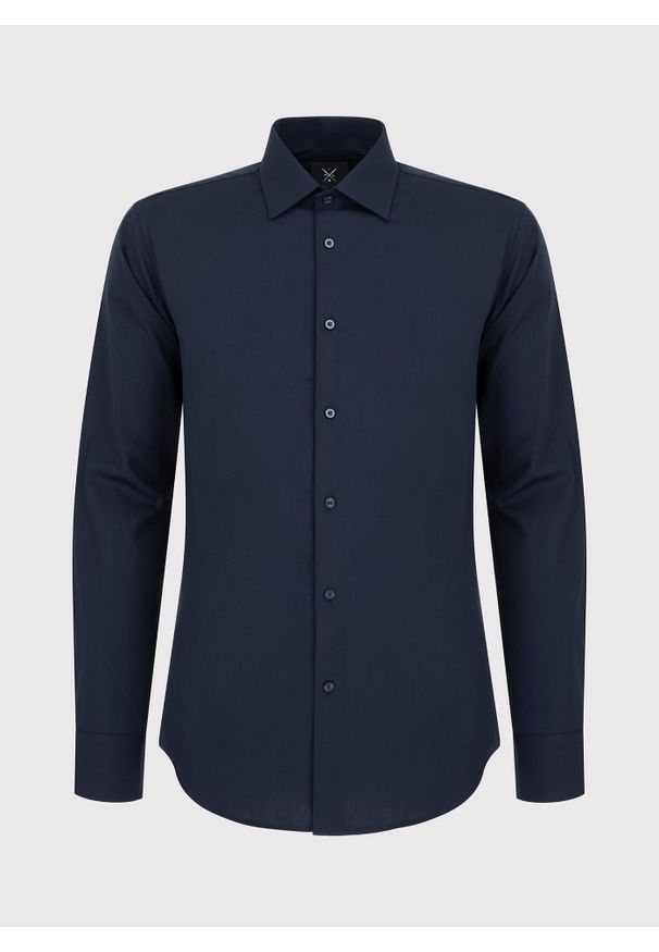 Pako Lorente - PAKO LORENTE – Granatowa koszula męska. Kolor: niebieski. Materiał: bawełna. Długość rękawa: długi rękaw. Długość: długie. Wzór: gładki