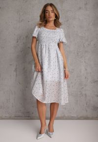 Renee - Niebieska Rozkloszowana Sukienka z Tencelu w Stylu Baby Doll w Kwiatowy Print Harele. Okazja: na co dzień. Kolor: niebieski. Wzór: nadruk, kwiaty. Typ sukienki: rozkloszowane. Materiał: poliester. Długość rękawa: krótki rękaw. Sezon: lato. Styl: casual. Długość: mini #8