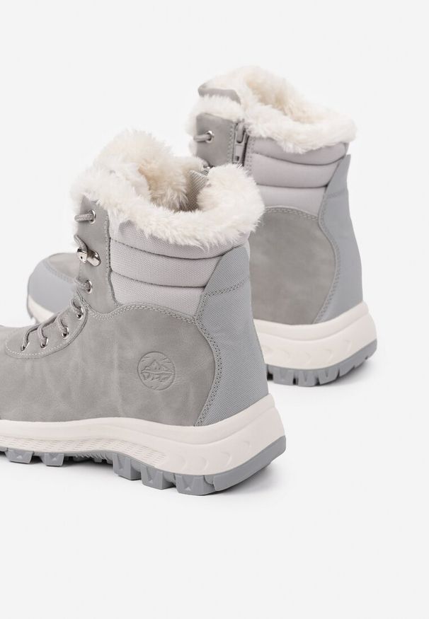 Renee - Jasnoszare Botki Trekkingowe na Platformie ze Sznurowaniem Labrinna. Zapięcie: sznurówki. Kolor: szary. Materiał: jeans. Sezon: zima. Obcas: na platformie. Styl: elegancki