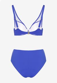 Born2be - Niebieskie Bikini Biustonosz i Majtki Figi Zdobione Siateczką Linaravia. Kolor: niebieski. Wzór: aplikacja