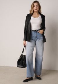 Born2be - Niebieskie Szerokie Jeansy z Bawełną i Wysokim Stanem z Efektem Gradientu Canine. Okazja: na co dzień. Stan: podwyższony. Kolor: niebieski. Wzór: gradientowy. Styl: casual, elegancki #1