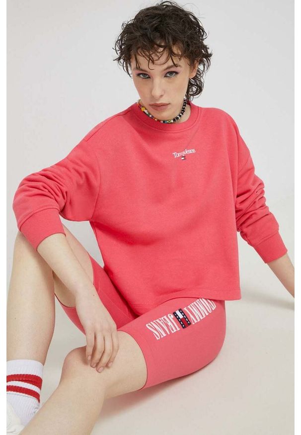 Tommy Jeans bluza damska kolor różowy z nadrukiem. Kolor: różowy. Materiał: bawełna, dzianina. Wzór: nadruk
