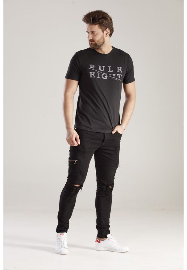 Czarny T-shirt Męski z Nadrukiem, Krótki Rękaw, Just Yuppi, Motywacyjny Napis. Okazja: na co dzień. Kolor: czarny. Materiał: bawełna. Długość rękawa: krótki rękaw. Długość: krótkie. Wzór: nadruk. Styl: casual