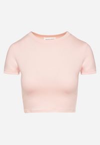 Born2be - Różowy T-shirt z Wiskozą o Dopasowanym Kroju Typu Crop Top Folirra. Okazja: na co dzień. Kolor: różowy. Materiał: wiskoza. Styl: klasyczny, casual #4