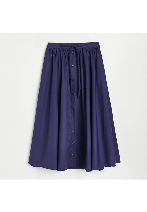 Reserved - Bawełniana spódnica paperbag - Granatowy. Kolor: niebieski. Materiał: bawełna