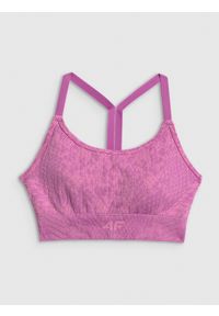 4f - 4F Biustonosz treningowy z niskim wsparciem - różowy XL/XXL. Kolor: różowy. Materiał: skóra, dzianina, włókno, materiał. Rodzaj stanika: wyciągane miseczki. Sport: fitness #1