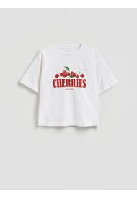 Reserved - Bawełniany t-shirt oversize - biały. Kolor: biały. Materiał: bawełna