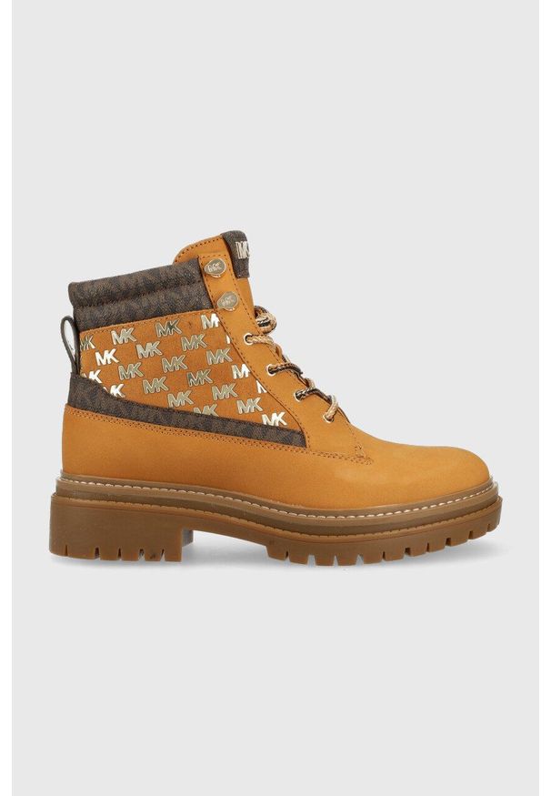 MICHAEL Michael Kors workery skórzane Turner damskie kolor brązowy na platformie. Nosek buta: okrągły. Zapięcie: sznurówki. Kolor: brązowy. Materiał: skóra. Obcas: na platformie