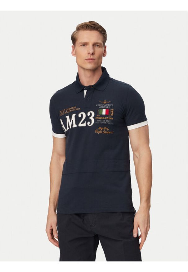 Aeronautica Militare Polo 261PO1916UP00191 Granatowy Regular Fit. Typ kołnierza: polo. Kolor: niebieski. Materiał: bawełna