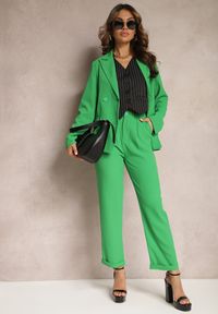 Renee - Zielone Klasyczne Spodnie High Waist Zapinane na Zamek Błyskawiczny Xalona. Stan: podwyższony. Kolor: zielony. Styl: klasyczny #1