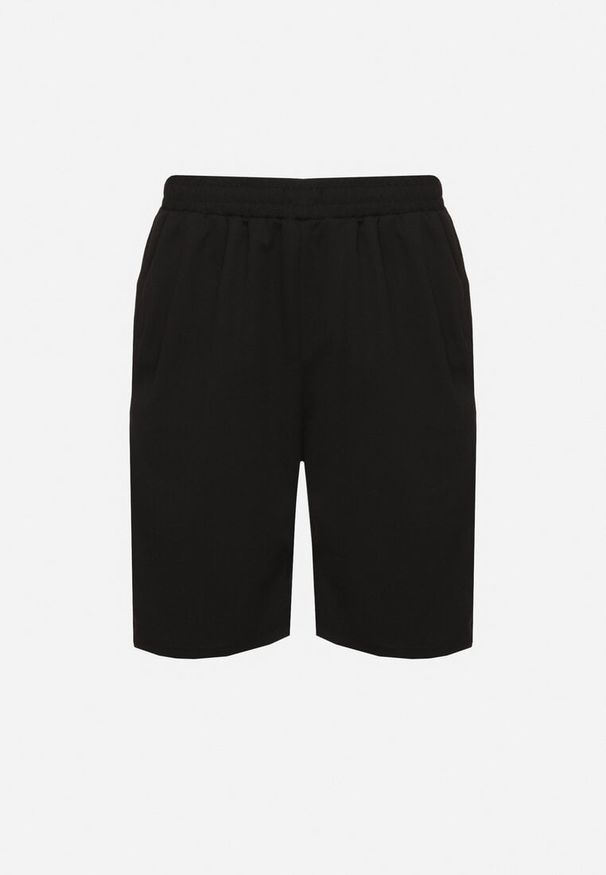 Born2be - Czarne Szorty Bermudy ze Ściągaczem w Pasie i Kieszeniami Nilina. Okazja: na co dzień. Kolor: czarny. Materiał: len. Styl: casual, klasyczny