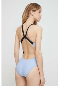 Nike jednoczęściowy strój kąpielowy Logo Tape kolor niebieski miękka miseczka. Kolor: niebieski. Materiał: skóra, materiał, włókno #2