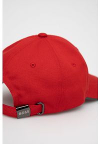 BOSS - Boss czapka Athleisure 50468257 kolor czerwony gładka. Kolor: czerwony. Materiał: bawełna. Wzór: gładki #4