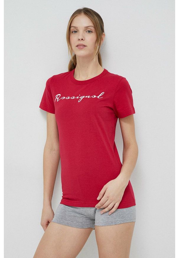 Rossignol t-shirt bawełniany kolor czerwony. Okazja: na co dzień. Kolor: różowy. Materiał: bawełna. Wzór: nadruk. Styl: casual