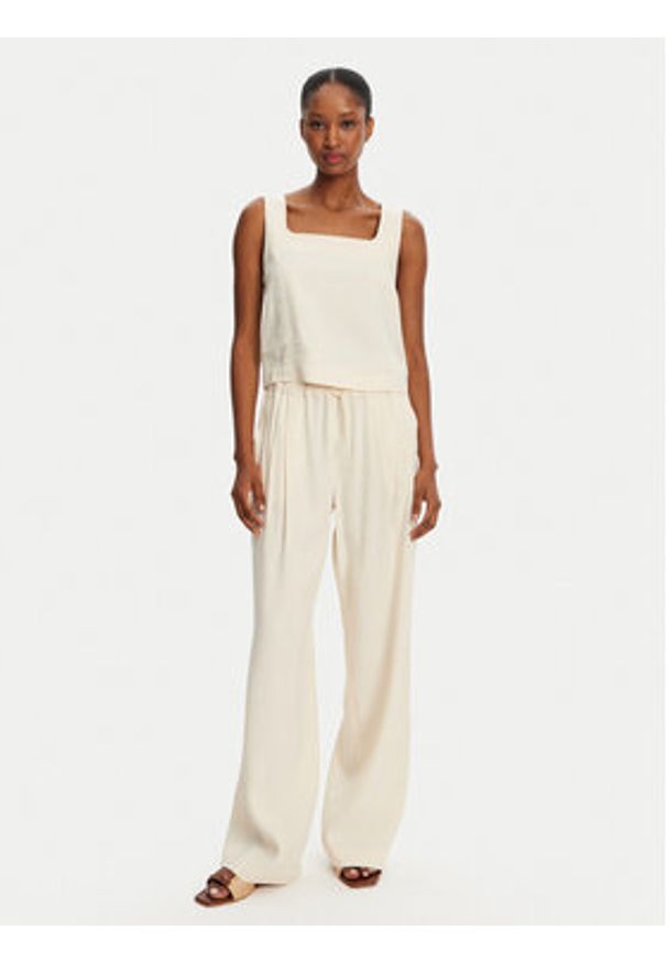Marella Spodnie materiałowe Fred 2513131085 Écru Wide Leg. Materiał: wiskoza