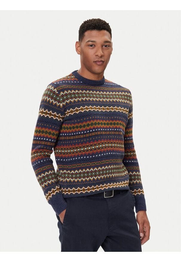 Barbour Sweter Case Fair MKN1027NY72 Granatowy Regular Fit. Kolor: niebieski. Materiał: wełna
