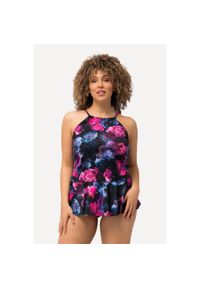 ULLA POPKEN - Damskie Tankini piwonie miękkie miseczki baskinka. Kolekcja: plus size. Kolor: czarny. Materiał: elastan, poliamid, materiał