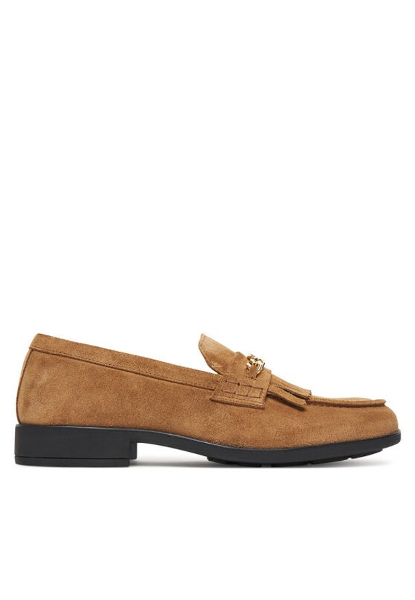 TOMMY HILFIGER - Tommy Hilfiger Loafersy Chain Fringe FW0FW08972 Brązowy. Kolor: brązowy. Materiał: zamsz, skóra