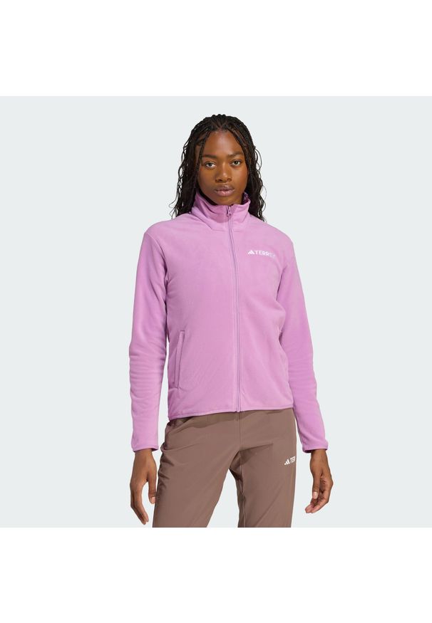 Adidas - Bluza polarowa Multi Essentials z suwakiem na całej długości. Kolor: fioletowy. Materiał: polar. Sport: turystyka piesza