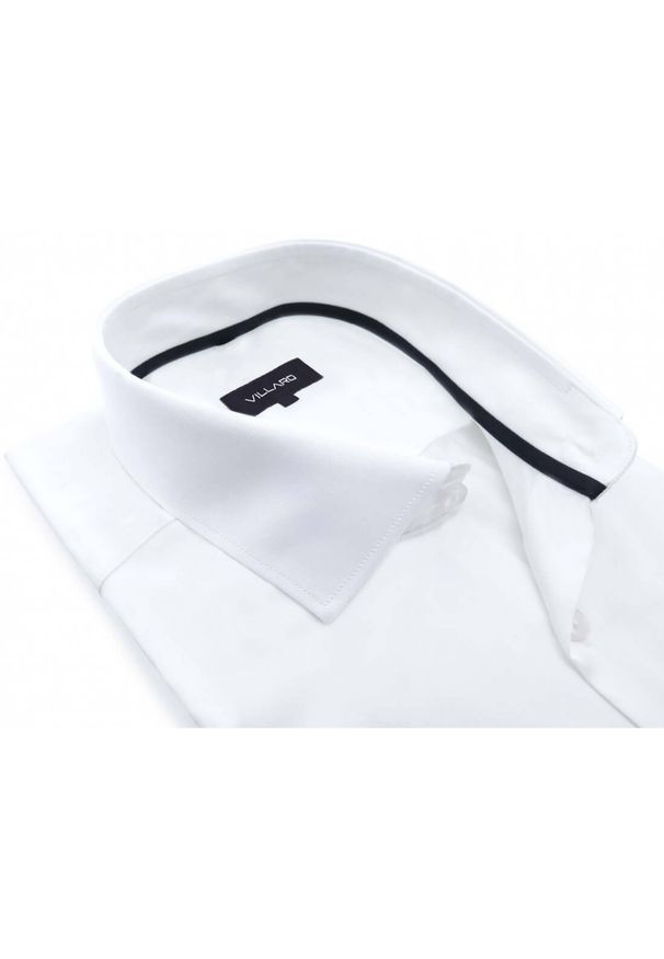 Mmer / Villaro - Koszule męskie - Biała elastyczna koszula męska z długim rękawem 007. Kolor: biały. Materiał: tkanina, bawełna, elastan. Długość rękawa: długi rękaw. Długość: długie. Styl: klasyczny