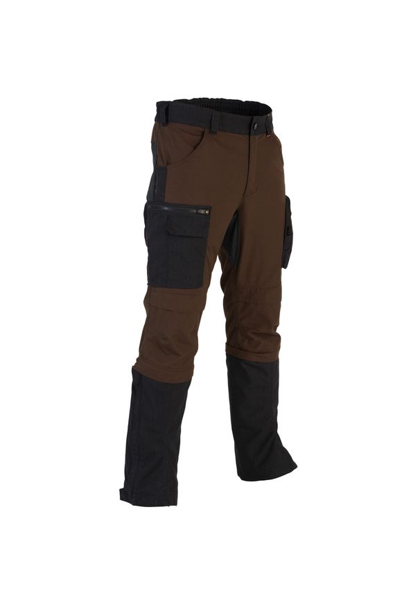 SOLOGNAC - Spodnie myśliwskie Solognac Steppe 920 stuptuty. Kolor: brązowy. Materiał: włókno, elastan, materiał. Wzór: kolorowy. Sport: outdoor
