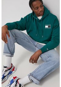 Tommy Jeans Bluza męska kolor zielony z kapturem z aplikacją. Typ kołnierza: kaptur. Kolor: zielony. Wzór: aplikacja