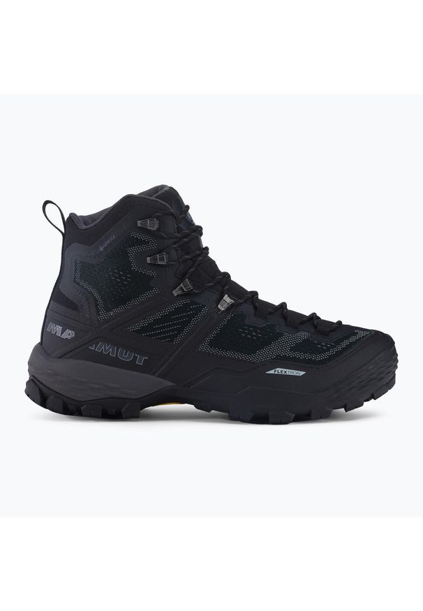 Buty trekkingowe Mammut Ducan High GTX. Wysokość cholewki: za kostkę. Kolor: czarny. Materiał: materiał, syntetyk. Szerokość cholewki: normalna. Sport: turystyka piesza