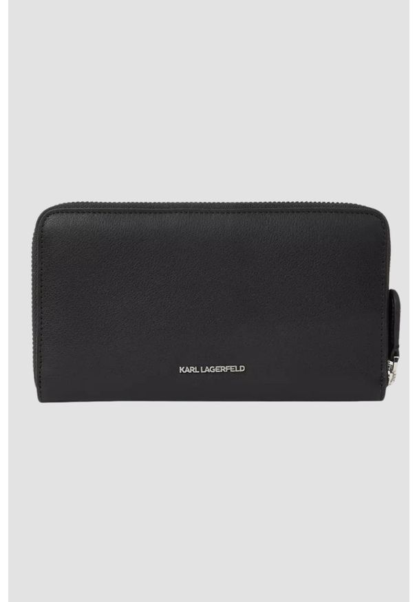 Karl Lagerfeld - KARL LAGERFELD Czarny portfel Leather Cont Wllt. Kolor: czarny. Materiał: skóra