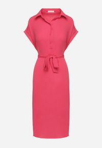 Born2be - Czerwona Sukienka z Bawełną i Ozdobnym Paskiem Savanire. Okazja: na co dzień. Kolor: czerwony. Materiał: bawełna. Typ sukienki: koszulowe. Styl: elegancki, casual, klasyczny #7