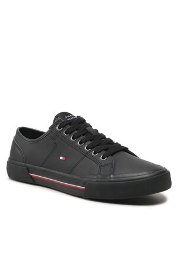 TOMMY HILFIGER - Tenisówki Tommy Hilfiger - Core Corporate Vulc Leather FM0FM04561 Black BDS. Kolor: czarny. Materiał: skóra. Styl: klasyczny