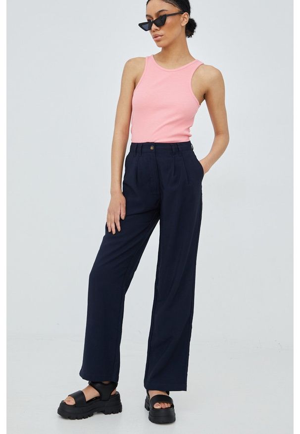 JDY spodnie damskie kolor granatowy szerokie high waist. Stan: podwyższony. Kolor: niebieski. Materiał: tkanina