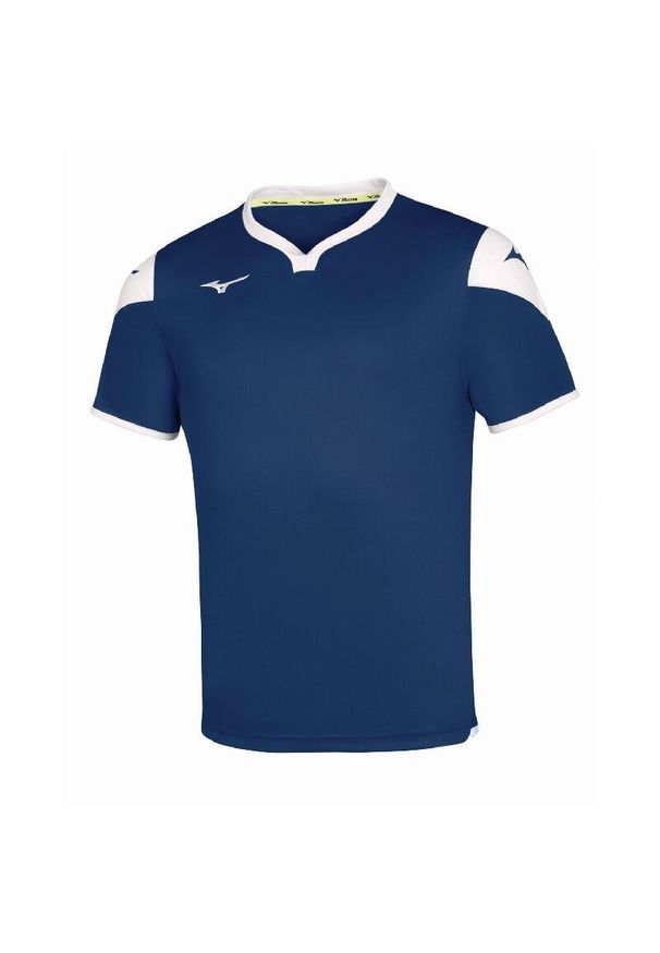 Koszulka dziecięca z krótkim rękawem Mizuno Team Game Runbird. Kolor: biały, niebieski, wielokolorowy. Długość rękawa: krótki rękaw. Długość: krótkie