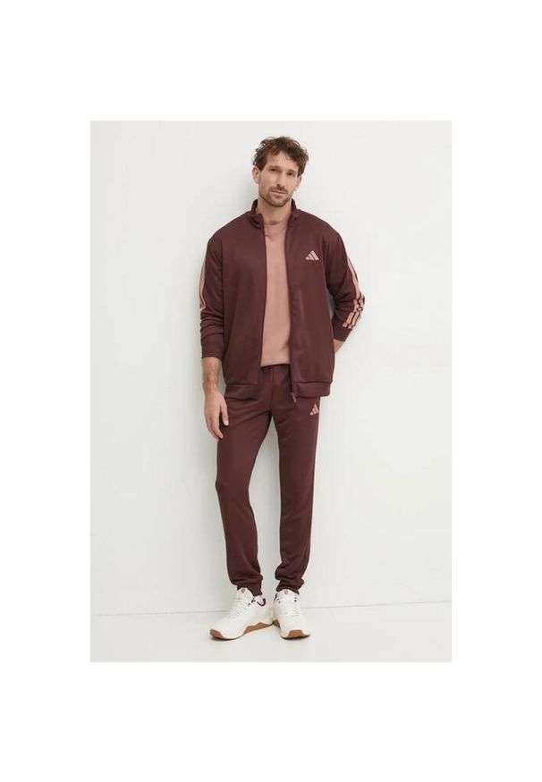 Adidas - Dres Basic 3-Stripes French Terry Rozmiar S Czerwony - JI8872. Kolor: czerwony, brązowy, wielokolorowy. Materiał: dresówka. Wzór: paski. Sport: fitness