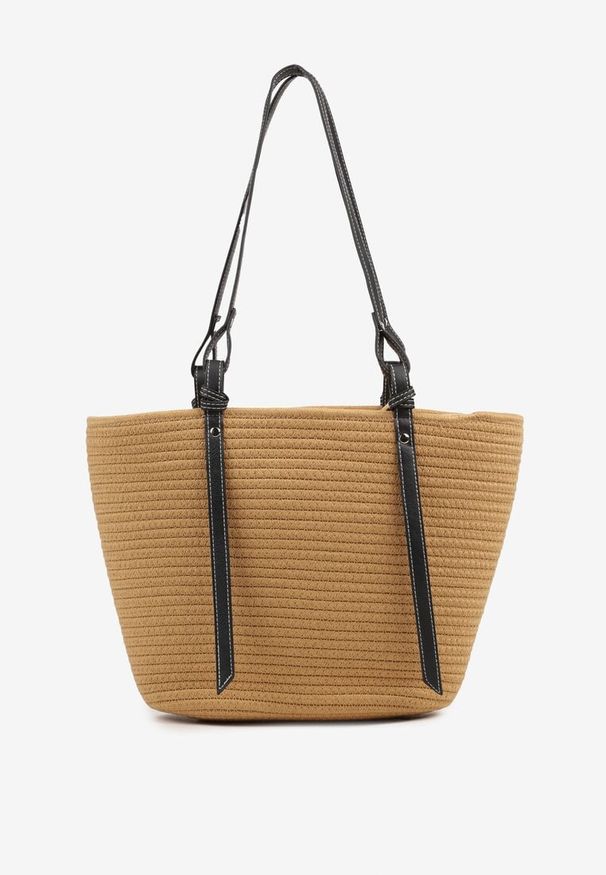 Born2be - Ciemnobeżowa Bawełniana Torebka Shopper z Szydełkowym Wzorem Luniatena. Kolor: beżowy. Styl: klasyczny, elegancki, casual