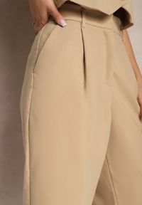 Renee - Beżowe Szerokie Spodnie z Kieszeniami o Garniturowym Kroju Verati. Kolor: beżowy #4