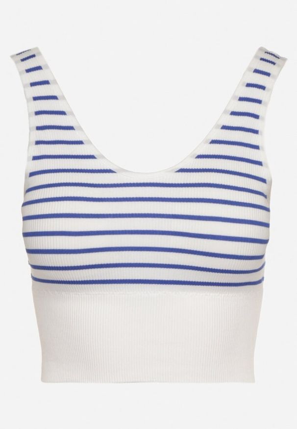 Born2be - Biało-Niebieski Tank Top w Paski z Prążkowanej Tkaniny Sesillia. Okazja: na co dzień. Kolor: niebieski. Materiał: tkanina, prążkowany. Wzór: paski. Styl: casual, klasyczny, elegancki