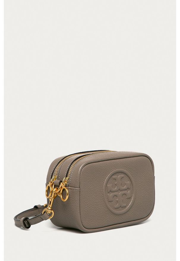 Tory Burch - Torebka skórzana. Kolor: szary. Materiał: skórzane. Rodzaj torebki: na ramię