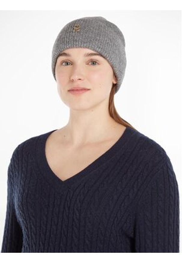 TOMMY HILFIGER - Tommy Hilfiger Czapka Th Evening Beanie AW0AW15319 Szary. Kolor: szary. Materiał: syntetyk, wełna
