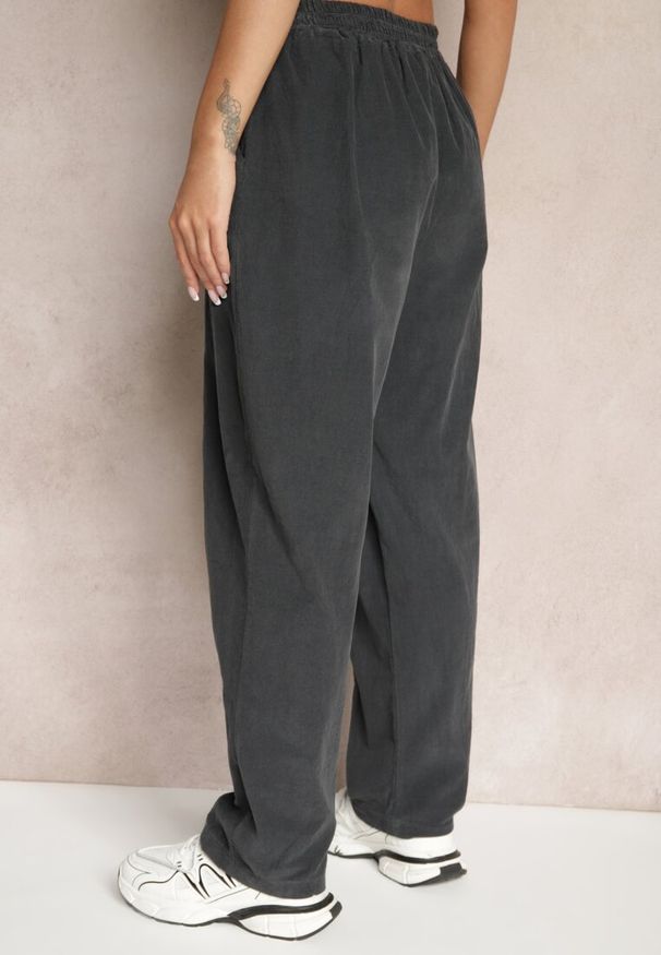 Renee - Ciemnoszare Bawełniane Spodnie High Waist w Klasycznym Stylu Arivora. Okazja: na co dzień. Stan: podwyższony. Kolor: szary. Materiał: bawełna. Styl: klasyczny