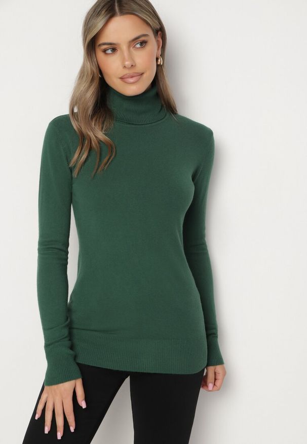 Born2be - Zielony Golf Sweter z Wiskozą i Kaszmirem Zailaya. Okazja: na co dzień. Typ kołnierza: golf. Kolor: zielony. Materiał: wiskoza, kaszmir. Styl: casual